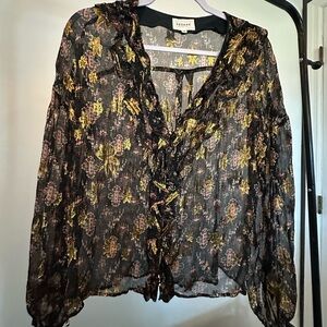 Sezane Blouse black and gold silk